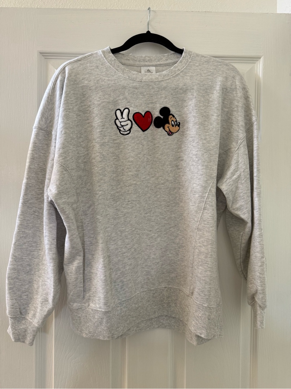 Disney Gray Crewneck Sweatshirt with Mickey Peace & Heart Patch